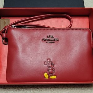 Red Coach x Disney Limited Edition Mickey Mouse Leather Wristlet